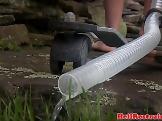 Ginger bdsm sub gets enema before bondage