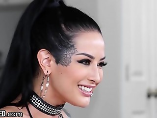 Tatted Goth Babe Gives Sloppy Blowjob